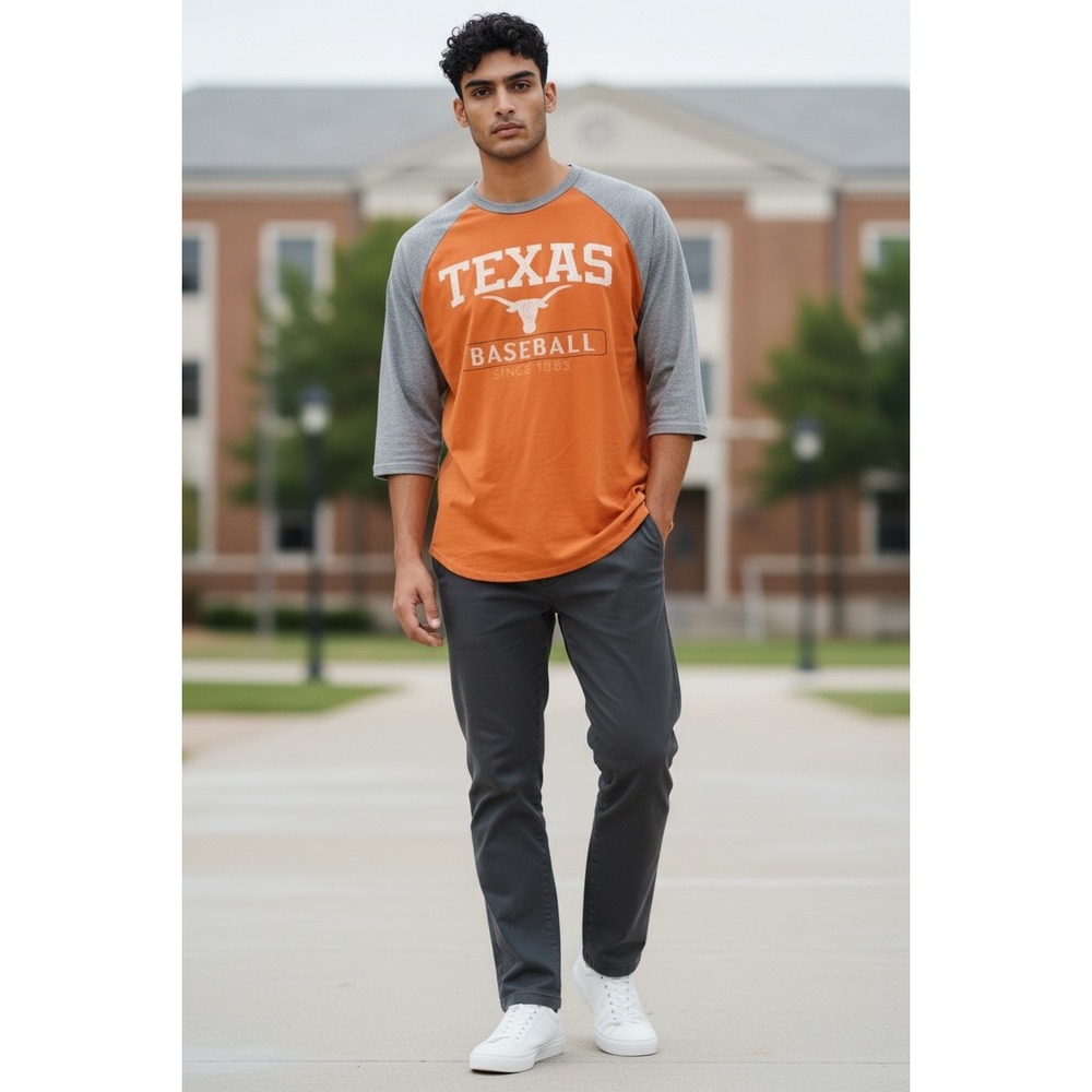 47 Brand Texas Longhorns Baseball Pregame Raglan 3/4 Sleeve Shirt Orange Gray S